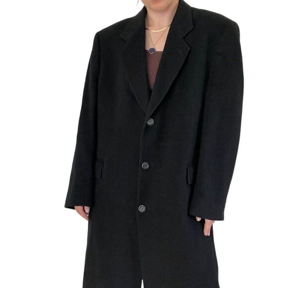 Vintage Unisex Charcoal Gray Cashmere Wool Blend Preppy Long Trench Coat Sz 42R - Picture 3 of 11